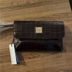 Dooney & Bourke Dark Brown Croc Embossed Wristlet